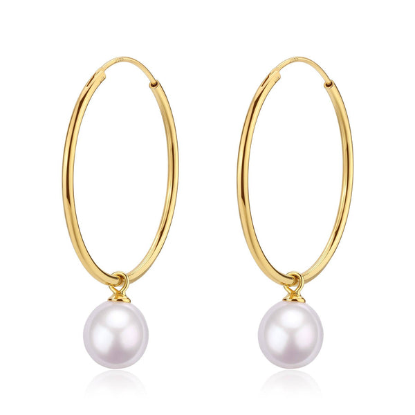 Freshwater Pearl Drop Large Hoop Dangling Earrings - House Of Pearls